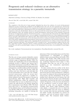 Progenesis and Reduced Virulence As an Alternative Transmission Strategy in a Parasitic Trematode