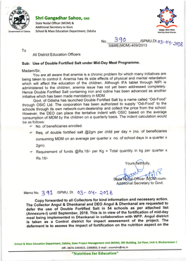 Use of Double Fortified Salt Under Mid-Day Meal Programme'