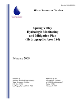 Spring Valley Hydrologic Monitoring and Mitigation Plan (Hydrographic Area 184)
