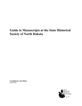 Guide to Manuscripts at the State Historical Society of North Dakota