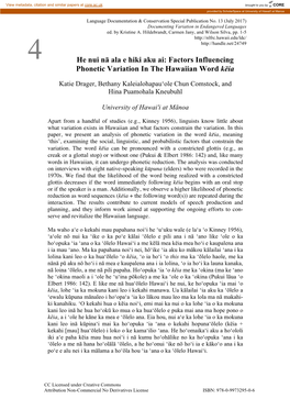 Factors Influencing Phonetic Variation in the Hawaiian Word Kēia