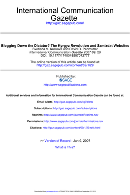 Blogging Down the Dictator? the Kyrgyz Revolution and Samizdat Websites Svetlana V