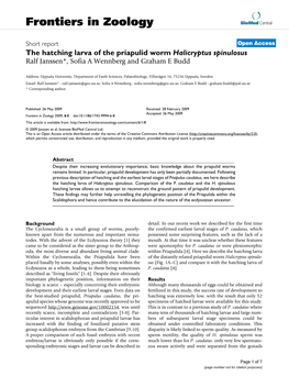 The Hatching Larva of the Priapulid Worm Halicryptus Spinulosus Ralf Janssen*, Sofia a Wennberg and Graham E Budd