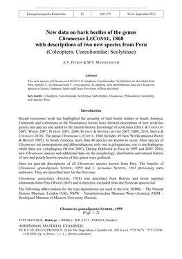 New Data on Bark Beetles of the Genus Chramesus LECONTE