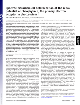 Spectroelectrochemical Determination of the Redox Potential of Pheophytin A, the Primary Electron Acceptor in Photosystem II