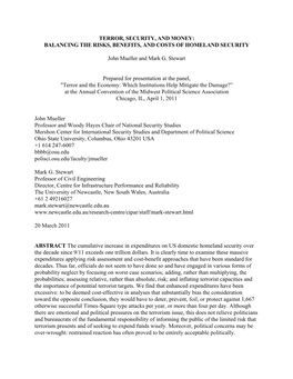 Terror, Security, and Money: Balancing the Risks, Benefits, and Costs of Homeland Security