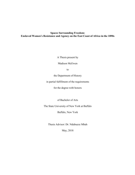 Spaces Surrounding Freedom: Enslaved Women’S Resistance and Agency on the East Coast of Africa in the 1890S