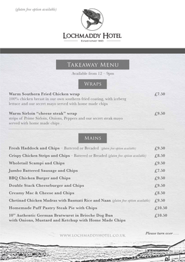 Takeaway Menu Available from 12 – 9Pm