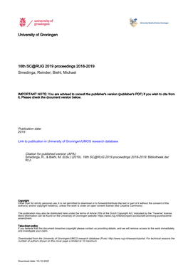 University of Groningen 16Th SC@RUG 2019 Proceedings 2018-2019 Smedinga, Reinder