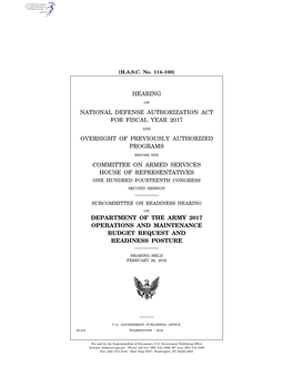 Hearing National Defense Authorization Act For