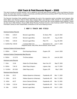 USA Track & Field Records Report – 2005