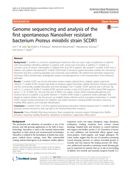 Genome Sequencing and Analysis of the First Spontaneous Nanosilver Resistant Bacterium Proteus Mirabilis Strain SCDR1 Amr T