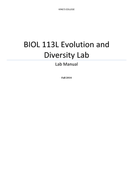 BIOL 113L Evolution and Diversity Lab Lab Manual