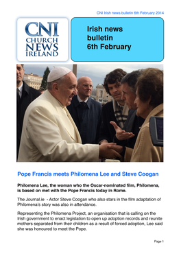 CNI Irish News Bulletin 6Th February 2014