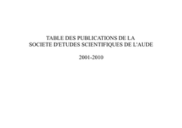 Table Des Publications De La Societe D'etudes Scientifiques De L'aude