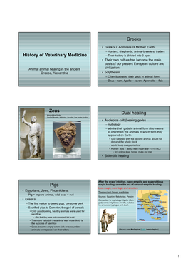 History of Veterinary Medicine Greeks Zeus Dual Healing Pigs