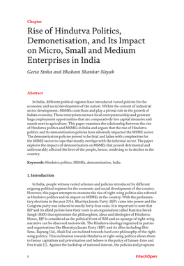 Rise of Hindutva Politics, Demonetisation, and Its Impact on Micro, Small and Medium Enterprises in India Geeta Sinha and Bhabani Shankar Nayak