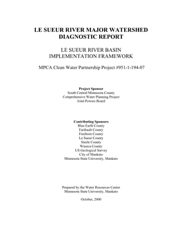 Le Sueur River Major Watershed Diagnostic Report