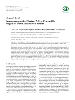 Immunosuppressive Effects of A-Type Procyanidin Oligomers from Cinnamomum Tamala