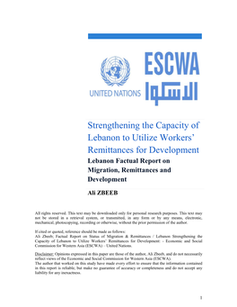 Strengthening the Capacity of Lebanon to Utilize Workers’ Remittances for Development Lebanon Factual Report on Migration, Remittances and Development