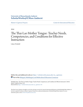 The Thai-Lao Mother Tongue: Teacher Needs, Competencies, and Conditions for Effective Instruction