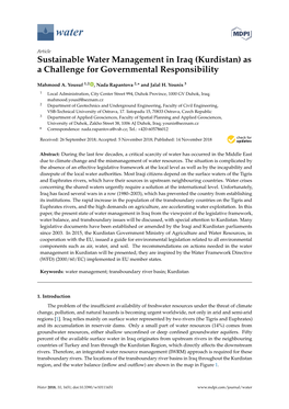 Sustainable Water Management in Iraq (Kurdistan) As a Challenge for Governmental Responsibility