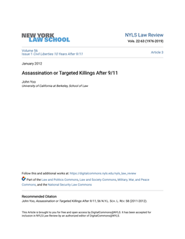 Assassination Or Targeted Killings After 9/11