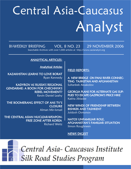 Central Asia-Caucasus Analyst Vol 8, No 23