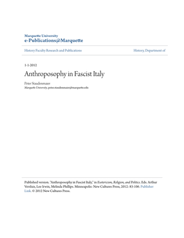 Anthroposophy in Fascist Italy Peter Staudenmaier Marquette University, Peter.Staudenmaier@Marquette.Edu