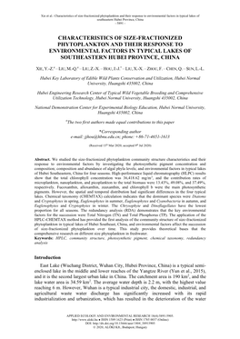 Characteristics of Size-Fractionized Phytoplankton and Their Response to Environmental Factors in Typical Lakes of Southeastern Hubei Province, China - 5891