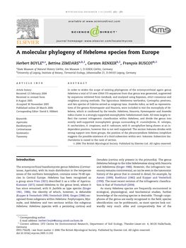 A Molecular Phylogeny of Hebeloma Species from Europe