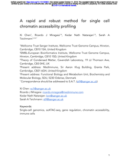 A Rapid and Robust Method for Single Cell Chromatin Accessibility Profiling