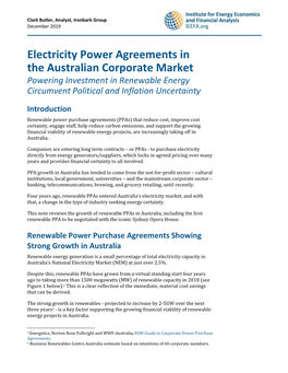 Electricity Power Agreements in the Australian Corporate Market Powering Investment in Renewable Energy Circumvent Political and Inflation Uncertainty