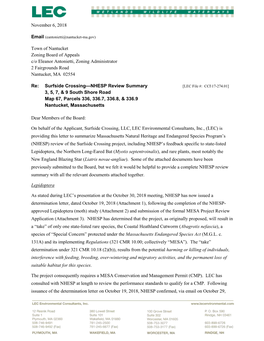 LEC Letter to ZBA Re. NHESP Review As of Nov. 6