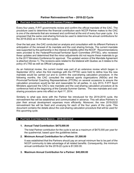 Partner Reinvestment Fee – 2018-22 Cycle