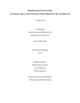 Manufacturing Towns in China Governance, Space, and Conveyance of Rural Migrants to the Assembly Line