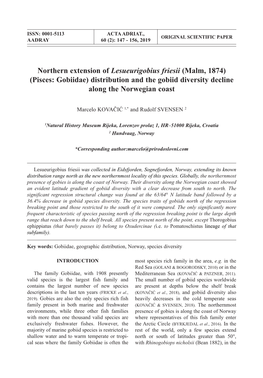 Northern Extension of Lesueurigobius Friesii (Malm, 1874) (Pisces: Gobiidae) Distribution and the Gobiid Diversity Decline Along the Norwegian Coast