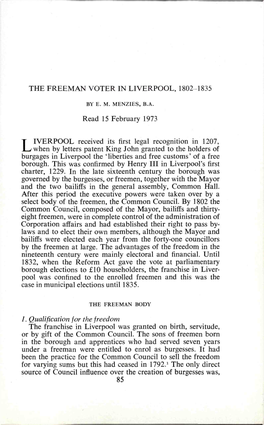 The Freeman Voter in Liverpool, 1802-1835