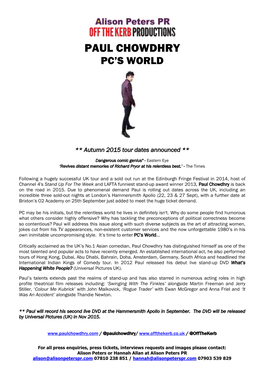 Paul Chowdhry Pc’S World