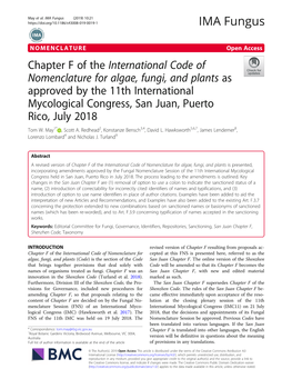 Chapter F of the International Code of Nomenclature for Algae, Fungi, And