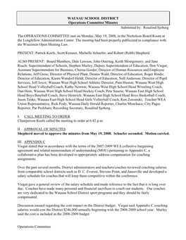 WAUSAU SCHOOL DISTRICT Operations Committee Minutes Submitted By: Rosalind Sjoberg