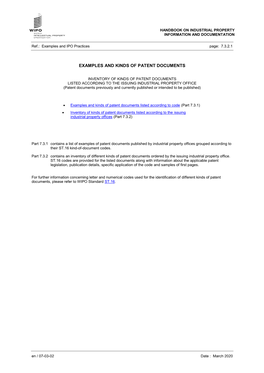 Inventory of Kinds of Patent Documents Listed According to the Issuing