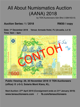All About Numismatics Auction (AANA) 2018 by TEN Auctioneers Sdn Bhd (1284163-X)