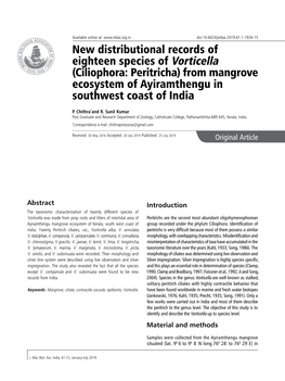 New Distributional Records of Eighteen Species of Vorticella (Ciliophora: Peritricha) from Mangrove Ecosystem of Ayiramthengu in Southwest Coast of India