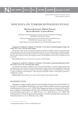 New Data on Turkish Hypogeous Fungi