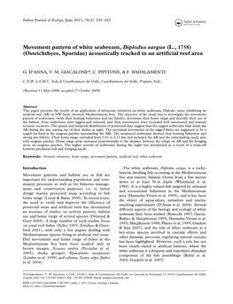 Movement Pattern of White Seabream, Diplodus Sargus (L., 1758)