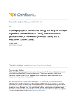 Captive Propagation, Reproductive Biology, and Early Life History of Crystallaria Cincotta (Diamond Darter), Etheostoma Wapiti (Boulder Darter), E