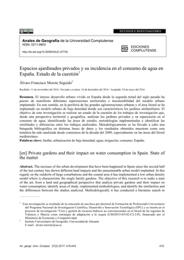 Espacios Ajardinados Privados Y Su Incidencia En El Consumo De Agua En España