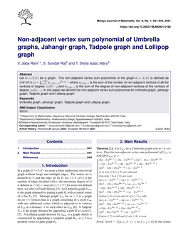 Non-Adjacent Vertex Sum Polynomial of Umbrella Graphs, Jahangir Graph, Tadpole Graph and Lollipop Graph