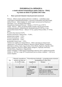 INFORMACJA OPISOWA O Stanie Mienia Komunalnego Gminy Połczyn - Zdrój Wg Stanu Na Dzień 31 Grudnia 2013 Roku